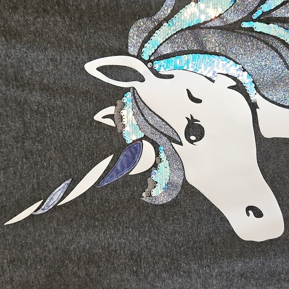 Justice Gray Sequin Long Sleeve Unicorn Top 14/16 - Picture 2 of 8